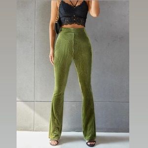Green Velvet/Corduroy Flare Pants